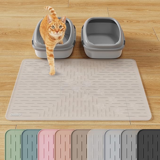OHMO Large Cat Litter Mat, 31.5x23.6 Semi Transparency, Premium Silicone Rubber, Waterproof & BPA-Free, Traps Litter, Easy to Clean, Keeps Floors Tidy