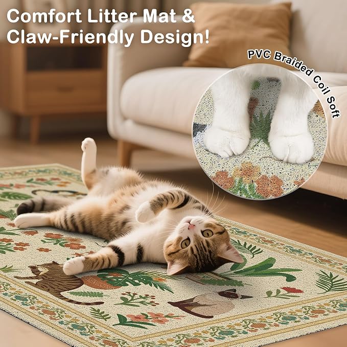 Unicorn Catcher 40"x30" Cat Litter Mat Non-Slip Washable Litter Box Mat | High-Density PVC Litter Catcher Mat Efficiently Traps Scattered Litter From Paws To Keep Floors Clean