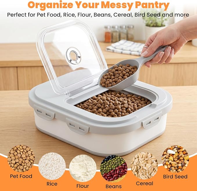 40 Lbs Dog Food Storage Container, Collapsible Cat Food Container | Airtight Pet Food Storage Containers with Wheels, Clear Window, 2 Measuring Cup, Scoop, BPA Free for Rice, Flour, Bird Seed