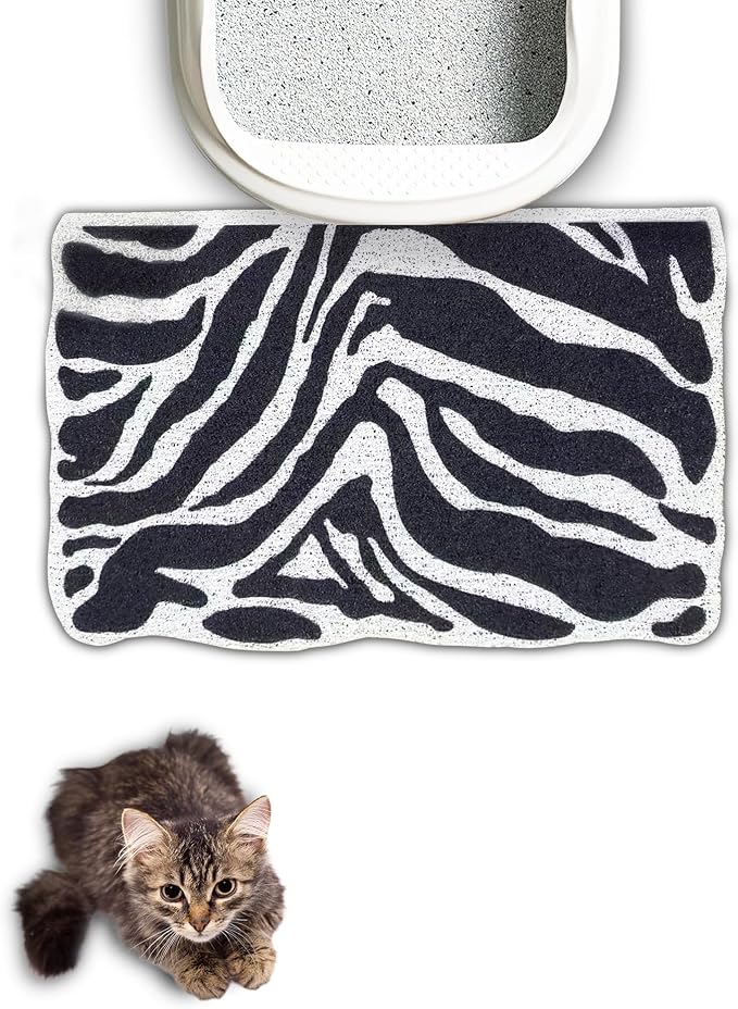 Lukamoo® Cute Cat Litter Mat (30’’x20’’), Extra-Large/XL, for Kitty Litter (Zebra Rhythm)