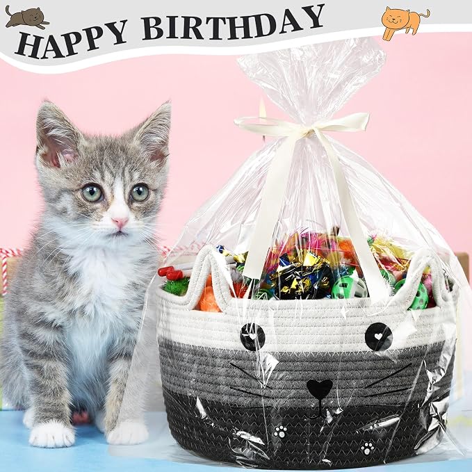 Zopeal 76 Pcs Cat Storage Basket Gift Toys Set Interactive Cat Toys Kitten Wand Colorful Flashing Balls Pet Crinkle Balls Attract Kitten to Swat, Hunt for Pet Indoor(Grey)