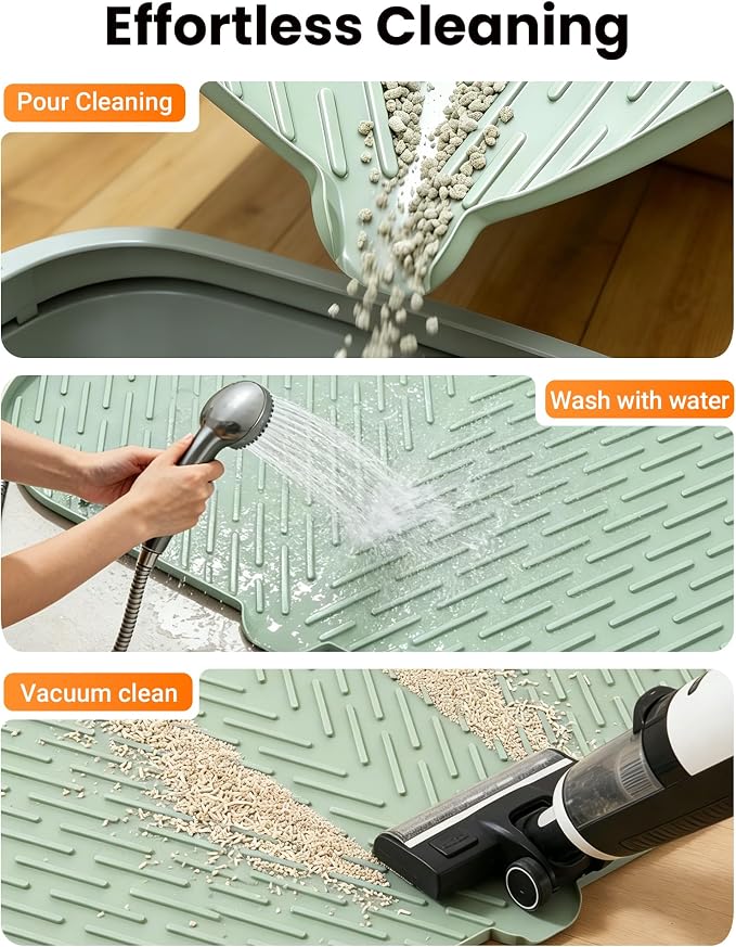 Cat Litter Mat, 47" x 37" Extra Large Cat Litter Box Mat, Silicone Waterproof Litter Trapping Mat for Scatter Control Soft on Kitty Paws Non-Slip Easy to Clean (Green) | Waterproof Litter Trapping Mat for Scatter Control, Soft on Cat Paws Non-Slip Easy...