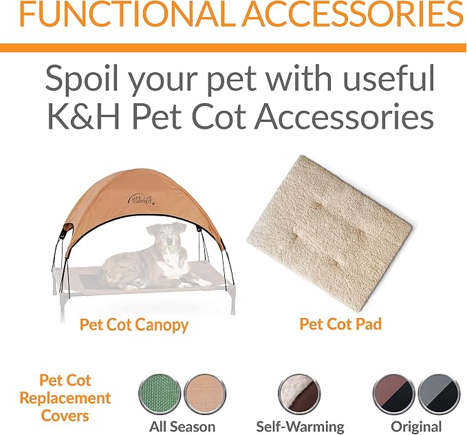 K&H Pet Products Bolster Dog Cot Cooling Indoor/Outdoor Elevated Dog Bed Hammock with Removable Bolster, Washable Mesh Cover, Raised Camping Bed for Medium Pets - Charcoal Medium 32" X 25"