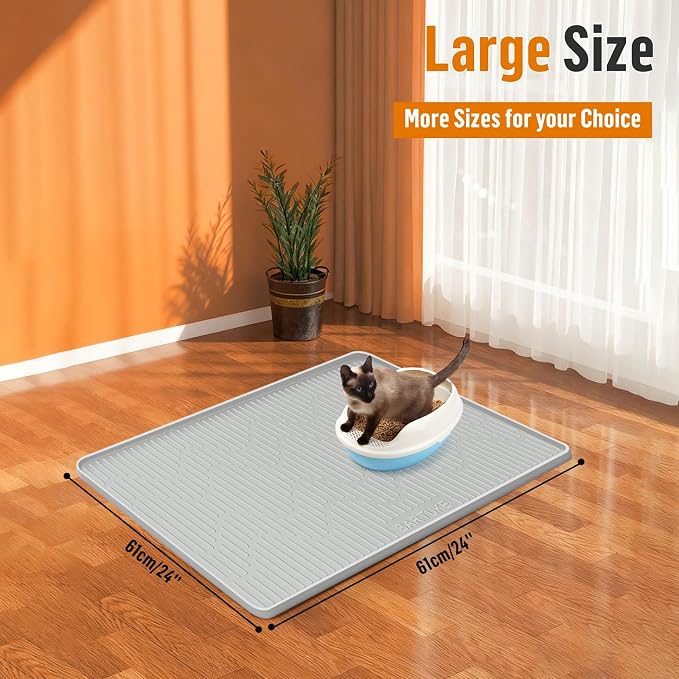Silicone Cat Litter Box Mat 24"x 24" Extra Large Cat Rubber Mat | Cat Mat for Litter Box, Non-Slip, Waterproof Cat Litter Trapping Mat with Raised Edge, Kitty Litter Mat for Floor, Easy Clean