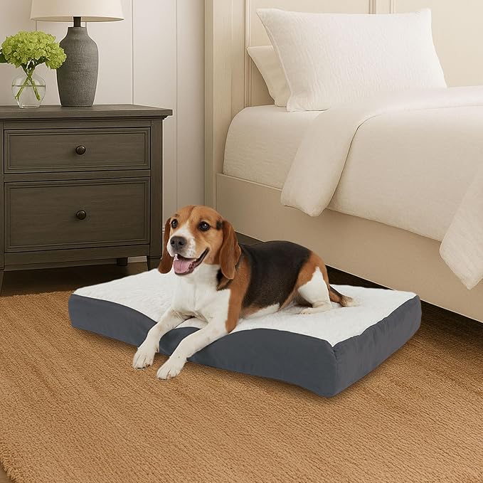 PETMAKER Orthopedic Pet Bed – 2-Layer Memory Foam Dog Bed with Removable Sherpa Cover – Comes with Additional Mattress Replacement Cover (Gray)