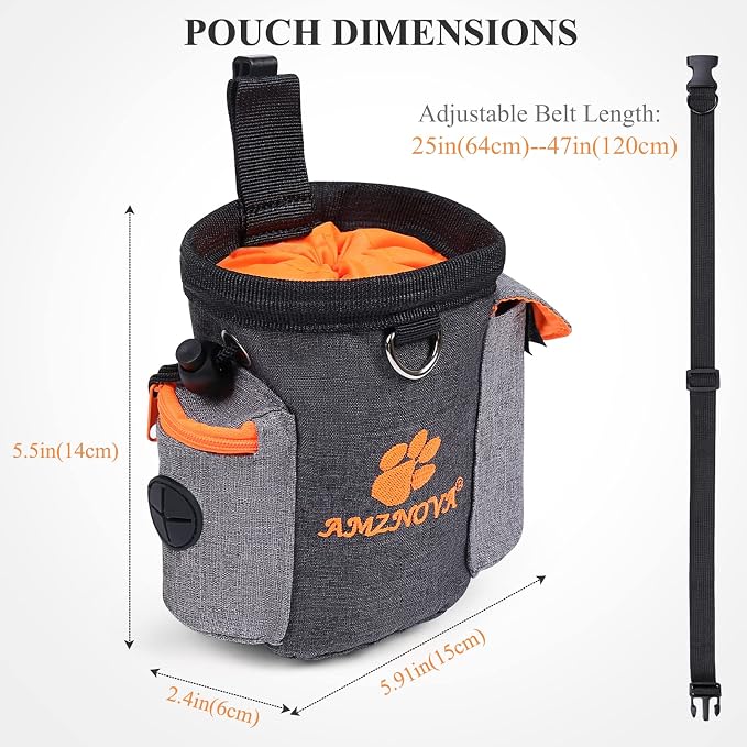 AMZNOVA Dog Treat Pouch Treatnow Dog Treat Bag, 3 Cups, Heather Black | Training Pouch with Waist Belt & Clicker for Training & Walking, Waist Clip On Snack Fanny Pack for Pet