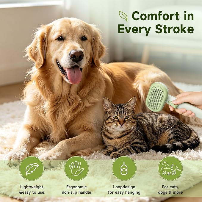 Cat Brush for Shedding, Grooming Comb for Shedding for Dog Kitten Massage Removes Loose Fur, Smooth & Detangling, Cat & Dog Grooming Brush for Short to Medium Length Fur Haired Pets, Green