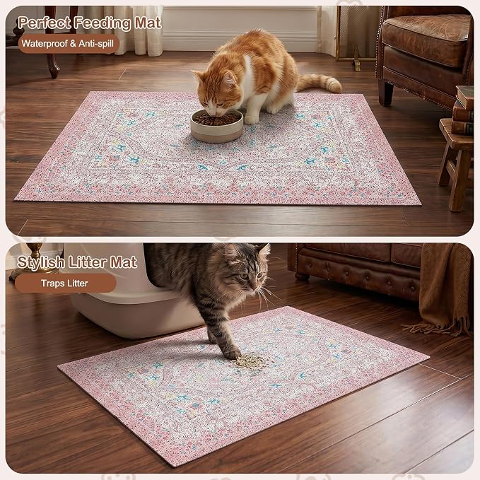Glittme Cat Litter Mat, 33"x22" Non-Slip Washable Trapping Mat for Cats | Litter Trapping Mat With Thick PVC Coil To Catch Scatter, Soft On Paws And Waterproof Bottom To Protect Floors