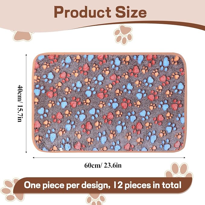 12 Pcs Dog Blanket Pet Paw Print Fleece Blanket Cat Soft Warm Sleep Mat Guinea Pig Cage Liners Small Medium Whelping Pet Essentials for Pet Grooming Shop Girl Boy Puppy