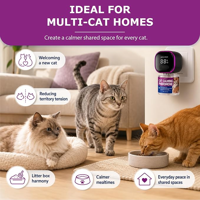 Smart Cat Pheromone Diffuser Kit, 2 Diffusers + 6 Refills | 4/8/12/24-Hour Timer, Daily Auto-On, Helps Reduce Anxiety, Scratching, Spraying & Urine Marking, Odorless Formula