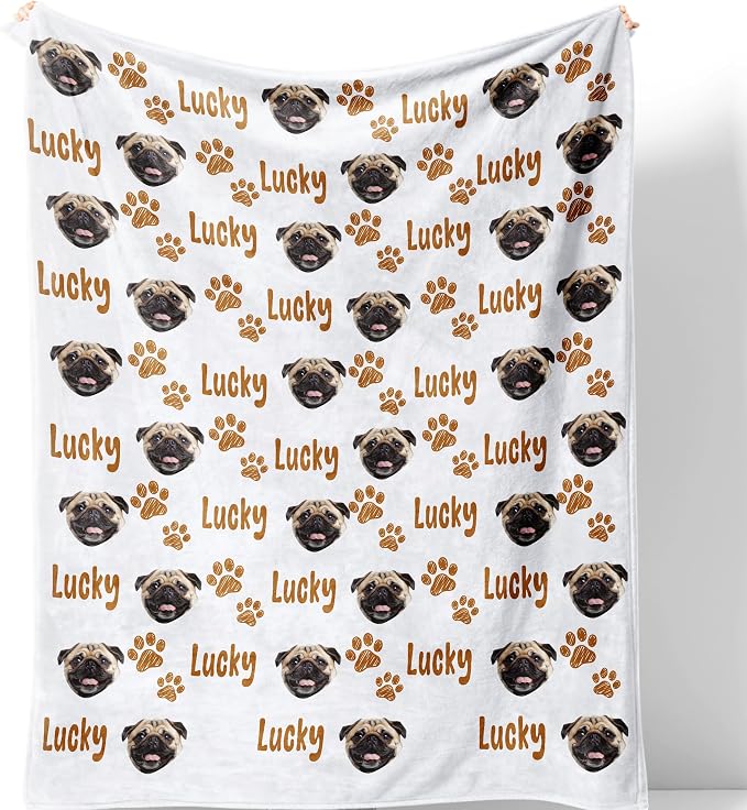 Personalized Dog Mom Gift - Custom Photo Blanket with Name & Face, Soft Fleece Pet Memorial Throw for Couch, Multiple Sizes