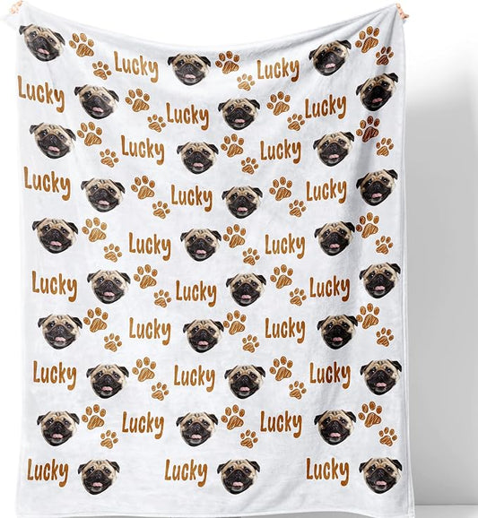 Personalized Dog Mom Gift - Custom Photo Blanket with Name & Face, Soft Fleece Pet Memorial Throw for Couch, Multiple Sizes