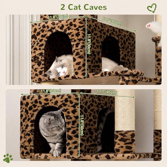 Globlazer Sturdy Extra Large Cat Tower for Indoor Cats, S81C, Leopard Print | 81 inch Heavy Duty Cat Tree for Indoor Large Adult with 8 Scratching Post, 2 Cat Condos, 2 Platform