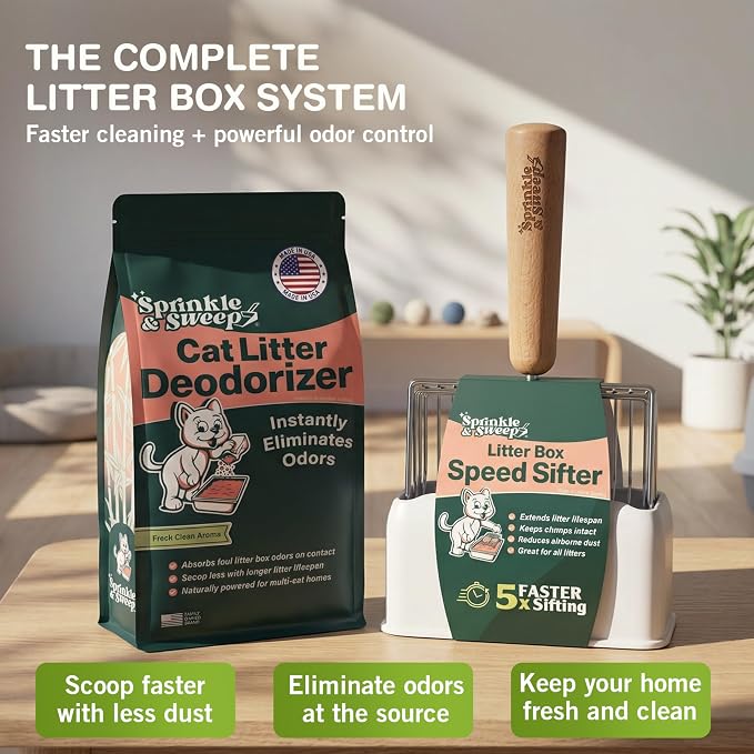 Cat Litter Scoop, Metal Litter Scooper – 5X Faster No-Shake Sifting Design, Stainless Steel Litter Scoop with Holder, Reduces Dust & Waste – Sprinkle & Sweep