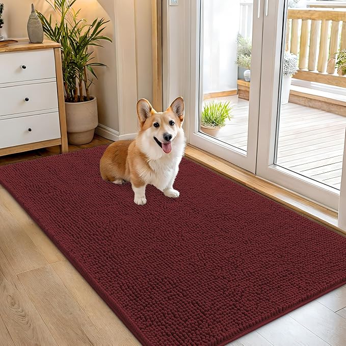 OLANLY Dog Door Mat for Muddy Paws 54x32, Super Absorbent Chenille Mud Mat | Caramel Russet, Absorbs Moisture and Dirt, Non-Slip Machine Washable Doormat, Quick-Dry Indoor Entryway Floor Carpet for Dogs