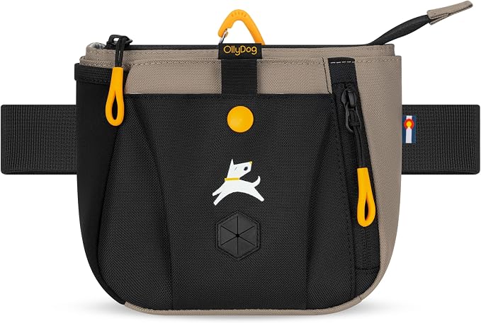 Backcountry Day Bag | Dog Training Treat Pouch | Eco-Friendly Recycled Fabric Fanny Pack with Zipper Closure, Built-in Poop Bag Dispenser & Adjustable Waist Belt (Dune)