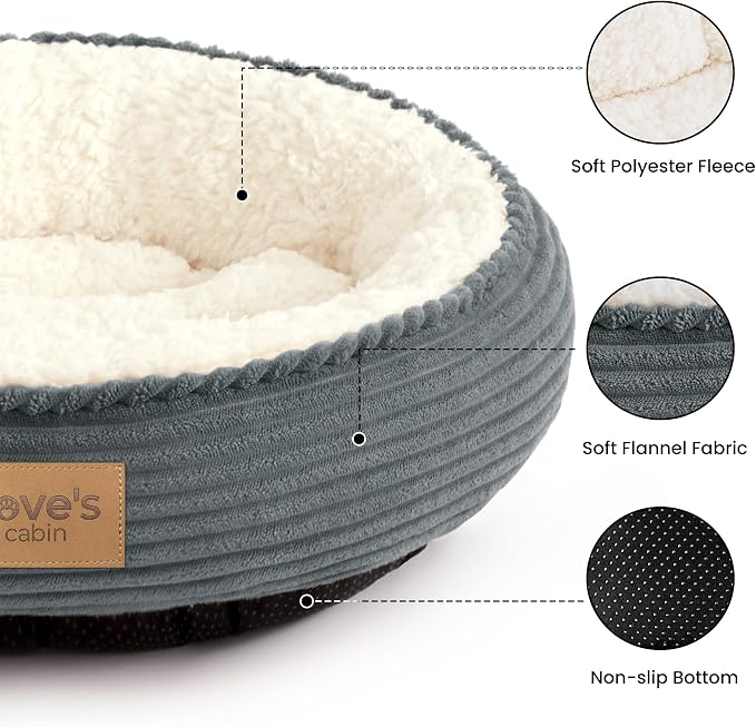 Love's cabin Round Donut Cat and Dog Cushion Bed, 20in Pet Bed for Cats or Small Dogs, Anti-Slip Water-Resistant Bottom, Super Soft Durable Fabric Pet beds, Washable Cat Dog Bed Stripe Bluish Grey