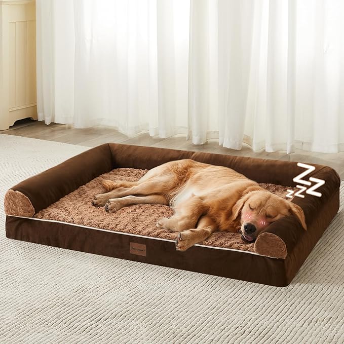 BFPETHOME Orthopedic Washable XXL Dog Bed for Senior Dog Cozy Sleep | Extra Large Waterproof Big Soft Pet Couch Bed for Dogs Relax with Removable Cover Supportive Egg Crate Foam Brown 48x35 Inch