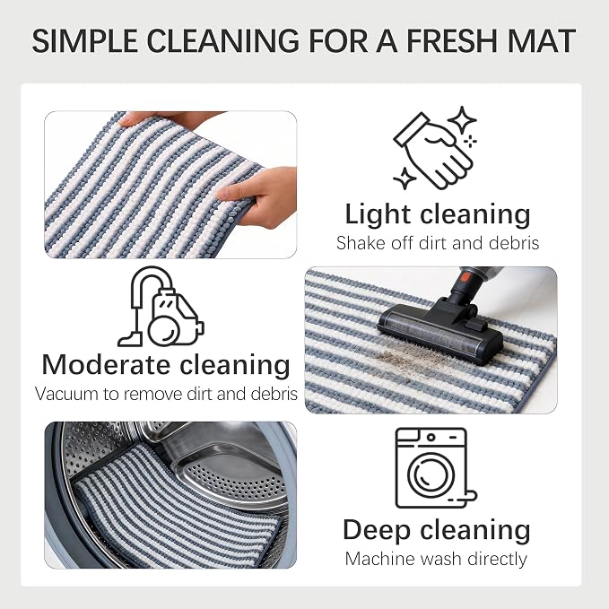 Dog Door Mat for Muddy Paws - Absorbent Quick-Dry Non-Slip Washable Chenille Pet Rug, Indoor Entryway Mat for Front Door & Crate (Blue, 24" L*16" W)