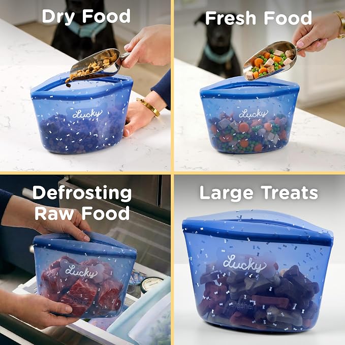 Stasher Pet Reusable Puppy Essentials Dog Travel Bag, Airtight Seal, Dog Travel Accessories, 4-Cup Dog Food Travel Container, Dog Food Travel Bag, Food Grade Silicone, Freezer & Dishwasher Safe