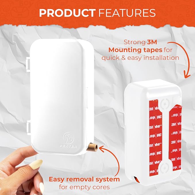 PEXTER Dog Poop Bag Dispenser - Outdoor or Indoor Pet Waste Bag Dispenser Station - Stick-On or Screw-On Wall Mount - Poop Bags Storage Outdoor Container - Includes 4 Doggie Bag Rolls (White)