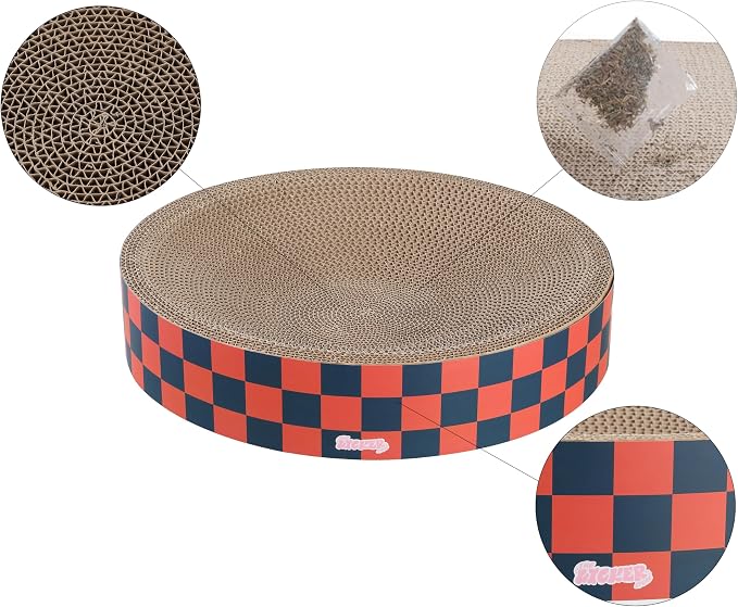 CSR1010D Nelson 20.13" Modern Cardboard Round Bowl Cat Scratcher with Catnip, Berry Cherry