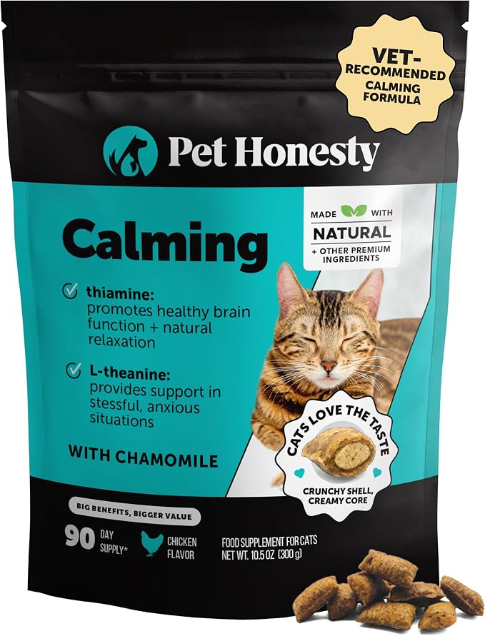 Cat Calming Treats for Anxiety Relief - Dual Texture Crunchy Creamy Calming Chews for Cats - Feline Stress Relief Behavior Support for Travel, Vet Visits, Grooming, Separation Anxiety (90-Day Supply)