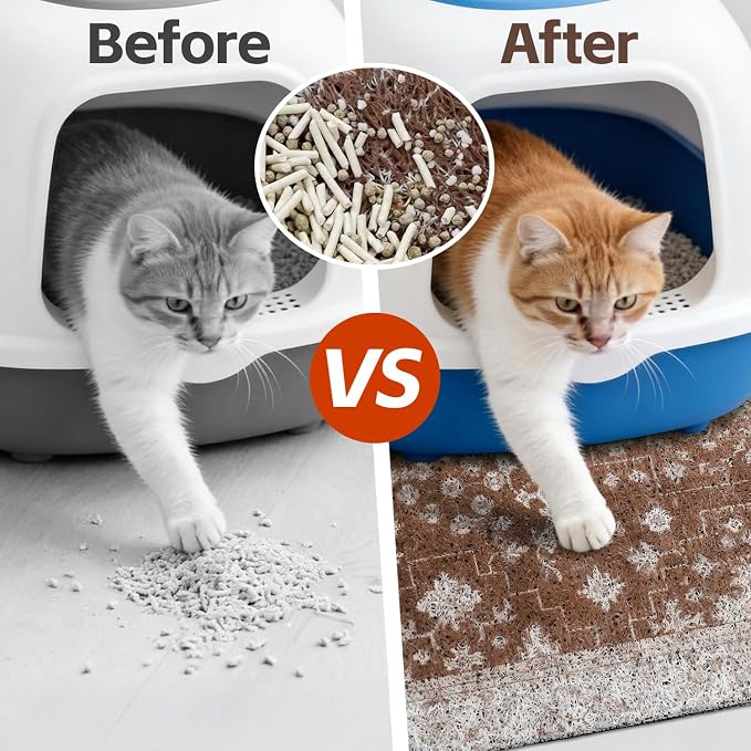 Cat Litter Mat Litter Trapping Mat, 24"x15" Waterproof Urine Proof Litter Box Mat Catcher Mat Non-Slip Washable for Kitty Kitten, Brown