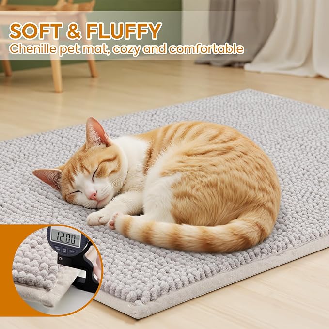 Pieviev Soft Chenille Cat Litter Box Mat, Ultra Absorbent, 28'' x 22'' | Long Plush Chenille Traps Cat Deeply, Waterproof Tpr Anti-Slip Backing, Absorbs Moisture, Machine Washable Cat Mat