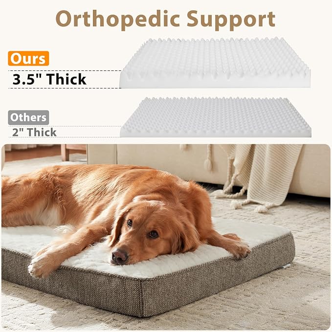 JOEJOY Orthopedic Dog Bed for Small Dogs, Washable Dog Crate Bed Small Sized with Removable Cover, Egg Memory Foam Pet Beds, Beige, 23"x17"