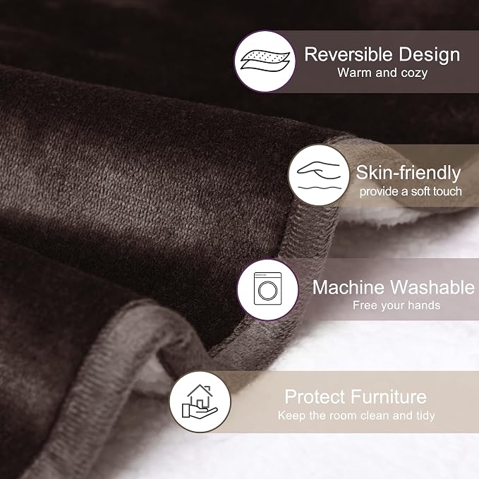 gogobunny Waterproof Bed Blanket, Reversible Sherpa Fleece Throw Blanket for Dog Puppy Cat, Furniture Cover Protects Bed Couch Sofa from Liquid Pee and Pet Fur (Dark Brown, 30x70 inches)