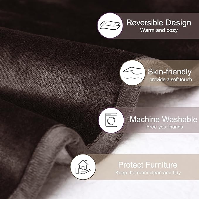 gogobunny Waterproof Bed Blanket, Reversible Sherpa Fleece Throw Blanket for Dog Puppy Cat, Furniture Cover Protects Bed Couch Sofa from Liquid Pee and Pet Fur (Dark Brown, 25x35 inches)