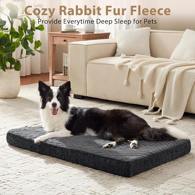 JOEJOY Orthopedic Dog Bed for Large Dogs, Washable Dog Crate Bed Large Sized with Removable Cover, Egg Memory Foam Big Pet Beds, Grey, 35"x22"