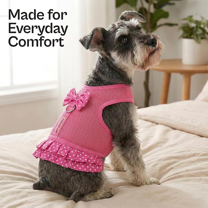 Parisian Pet Step in Dog Harness - 100% Mesh Fabric Pink Girl Dog Harnesses - Soft Fully Padded, No Pull Dog Vest Harness Dress - Puppy Harness - Dog Harness Small Sized Dog - S
