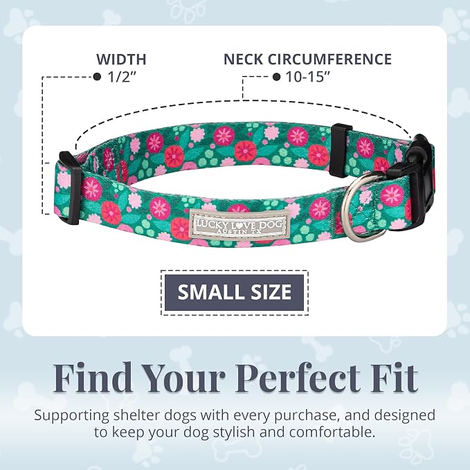 Lucky Love Dog - Adjustable Dog Collar with Easy Click Buckle for Small Dogs, Durable, & Comfortable for Male & Female Dogs, Pet Collar for Puppies & Adult Ones - Penny, Small