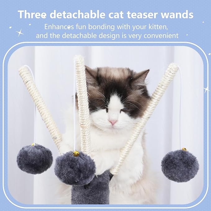 Hey-brother Cat Tree Tower with Removable Toys, Scratching Posts, MPJ008SG | 41.3 Inches Plush Cozy Condo with Platform, Hammock, Sisal Scratch Board and Ball for Indoor Cats, Smoky Gray