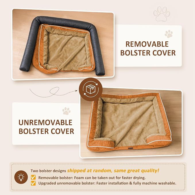 Comfort Expression Orthopedic Dog Bed for Medium Size Dog with Bolster | Waterproof Dog Couch Bed with Washable Cover & Non-Slip Bottom, Supportive Egg Crate Foam Medium Pet Bed, 28x19 Inch