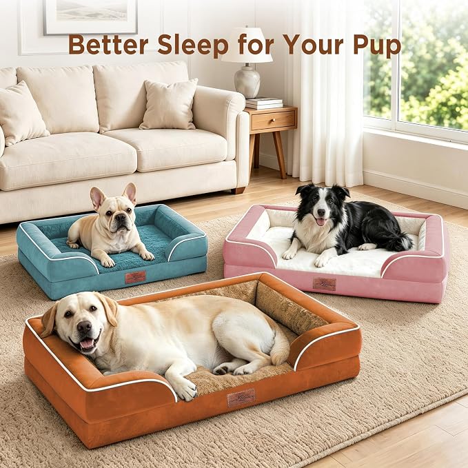 Comfort Expression Orthopedic Dog Bed for Extra Large Dogs with Bolster | Waterproof Dog Couch Bed with Washable Cover & Non-Slip Bottom, Supportive Egg Crate Foam XL Pet Bed, 42x30 Inch
