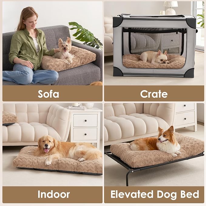 EHEYCIGA Washable XL Dog Bed for Crate 41x27 Inch, Kennel Pad for Extra Large Dogs Up to 65 lbs, Plush and Comfy Pet Sleeping Mat, Camel