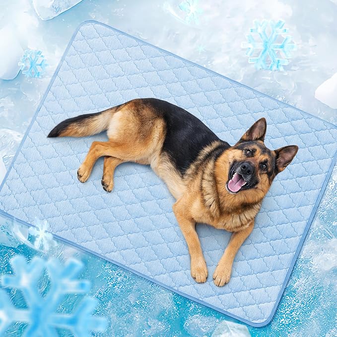 LOOBANI Dog Cooling Mat for Large Dogs 56"x36"- Cooling Pad for Dog, Cool Blanket for Dogs Machine Washable, Pet Cool Mat for Indoor, Outdoor, Couches, Crates, Car Seats for Trips (Blue, 56"x36")