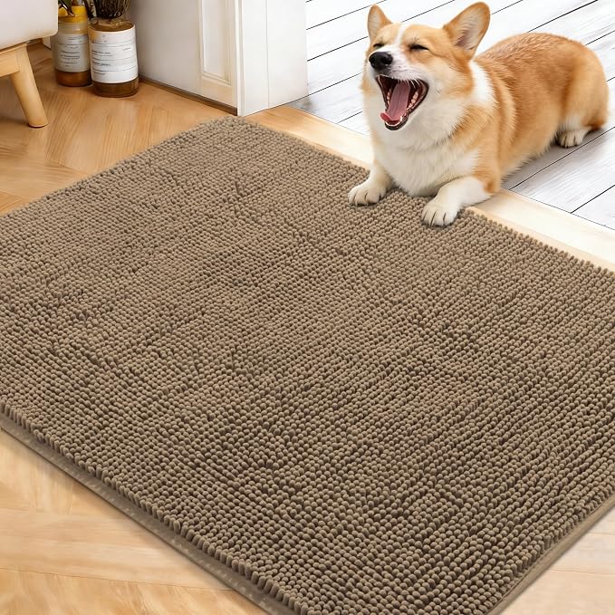OLANLY Dog Door Mat for Muddy Paws 40x32, Super Absorbent Chenille Mud Mat | Tan, Absorbs Moisture and Dirt, Non-Slip Machine Washable Doormat, Quick-Drying Indoor Entryway Floor Carpet for Dogs