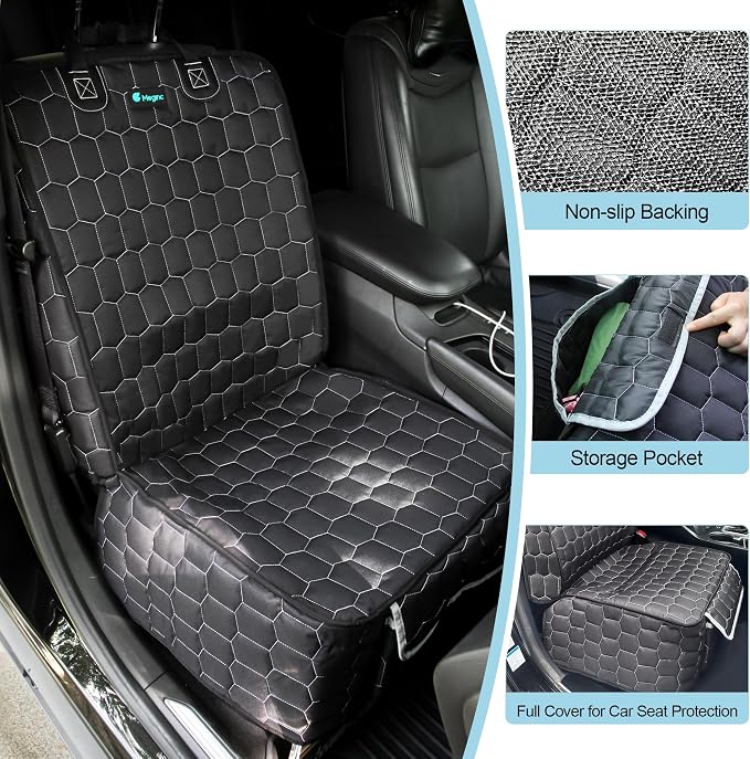 Meginc Front Seat Covers for Cars,Waterproof Car Seat Protector with Side Flaps 600D Fabric Front Seat Dog Cover for Trucks Vans SUVs Sedans, Non Slip Scratch Proof Seat Covers for Dogs in Car