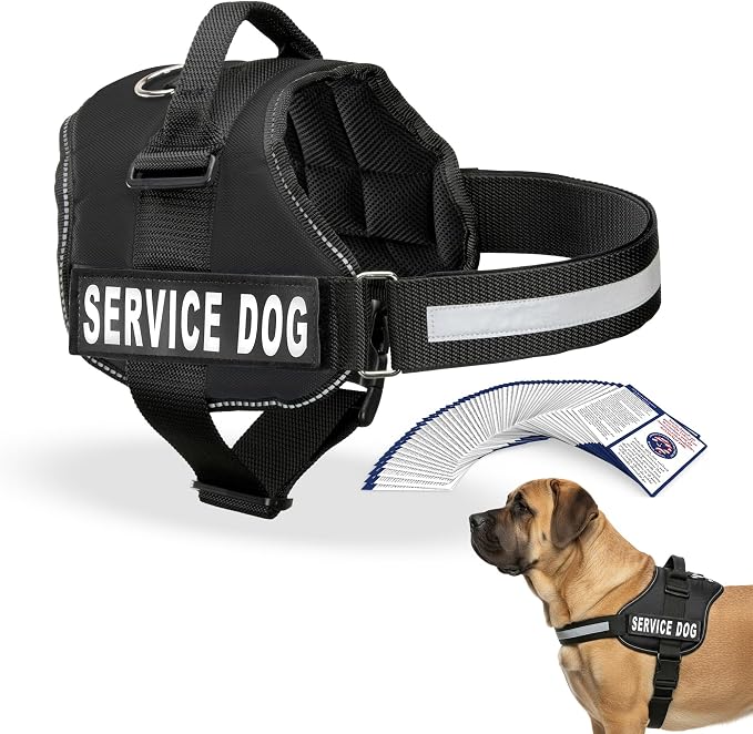 Industrial Puppy Service Dog Vest Harness - Durable & Adjustable Vest for Dog with Reflective Straps, Removable Patches, 50 ADA Cards, Handle & D-Ring, Travel and Daily Use, (Black, XL 30"-39")