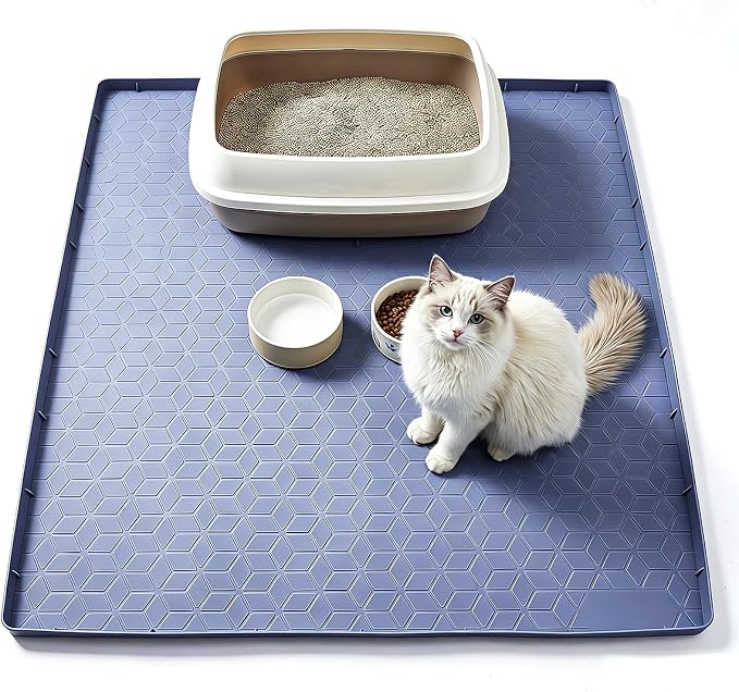 Silicone Cat Litter Mat for Litter Box, 31" x 22" Large Leak-Proof Tray, Scatter Control for Cat Litter, Soft Durable Material, Waterproof & Easy Clean Mat for Indoor Cats, Gray