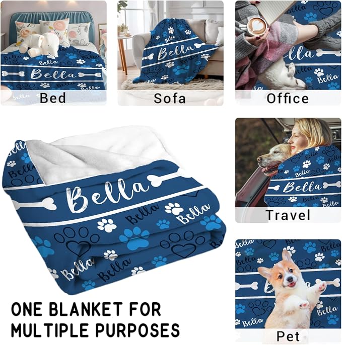 Custom Dog Blankets with Pictures, Personalized Name Blanket for Pets, Customized Pet Photo Throw,The Lightweight Blanket All-Season 40"x30"for Pet