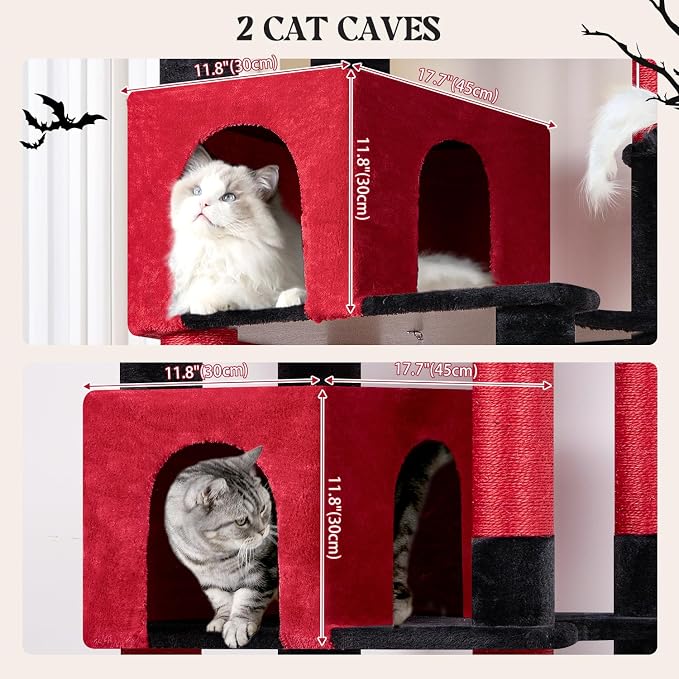 Globlazer Sturdy Extra Large Gothic Cat Tower for Indoor Cats, S81C, Goth | 81 inch Heavy Duty Cat Tree for Indoor Large Adult with 8 Scratching Post, 2 Cat Condos, 2 Platform