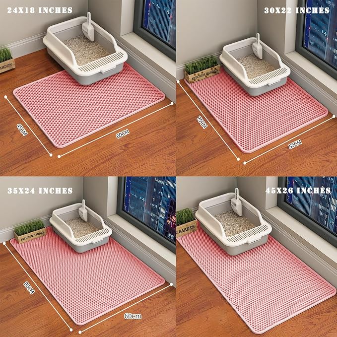 HCY&WLD Cat Litter Mat, Honeycomb Double Layer Litter Trapping Mat | Safe Materials, Soft on Paws, Waterproof Urine Proof Non-Slip, Protects Floors, Less Waste, Easy to Clean, Pink, 45" x 26"