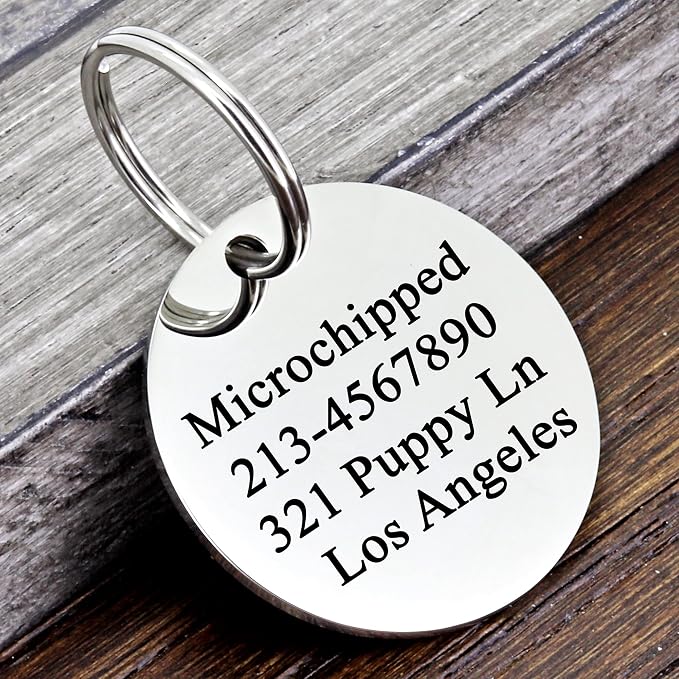 Ultra Joys Personalized Dog Tags for Pets - Durable Stainless Steel Customizable Dog Cat ID Tags - Dog Tags for Safety Optional Engraved on Both Sides -Round Shape Dog Tag Small Size, Silver