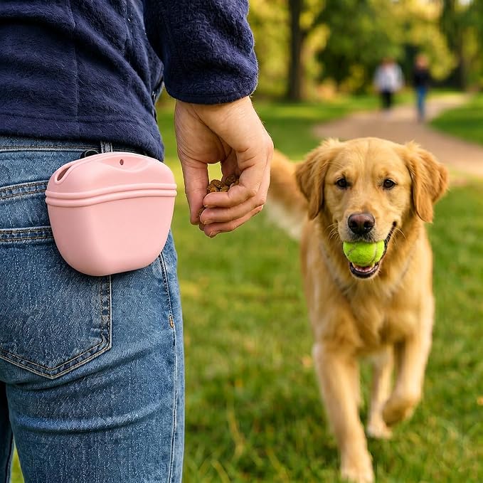 Dog Treat Pouch for Training, Silicone Dog Treat Bag with Strong Clip, Hands-Free Puppy Training Treat Holder, Portable Pet Snack Pouch for Walking, Agility, Obedience Training & Outdoor Use