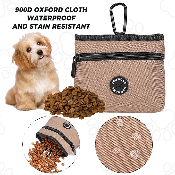 Dog Treat Pouch with Pet Training Clicker, Detachable Dog Puppy Training Treat Bag, 900D Oxford Cloth Magnetic Closure Small Dog Walking Bag for Travel or Outdoor Use (Coffee)